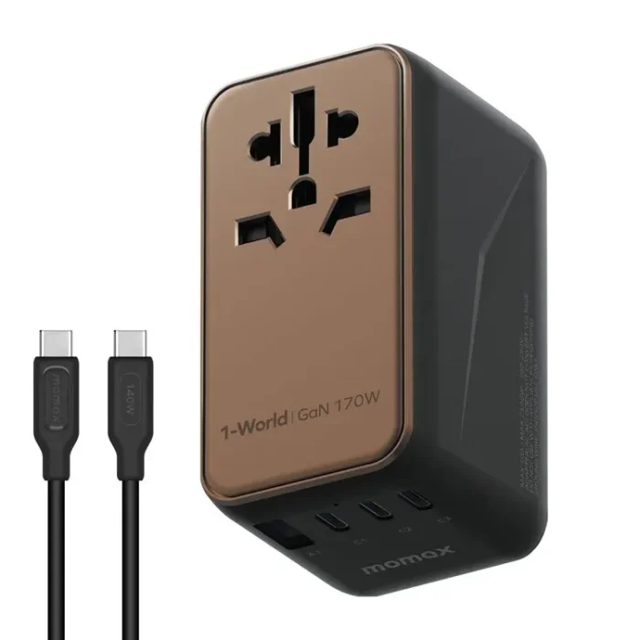 Momax 1-World 170W GaN Universal Travel Charger 4-Ports with 100W USB-C to USB-C Cable