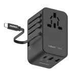 Momax 1-World+ 3-Port Travel GaN Charger With Built-in USB-C Cable 70W