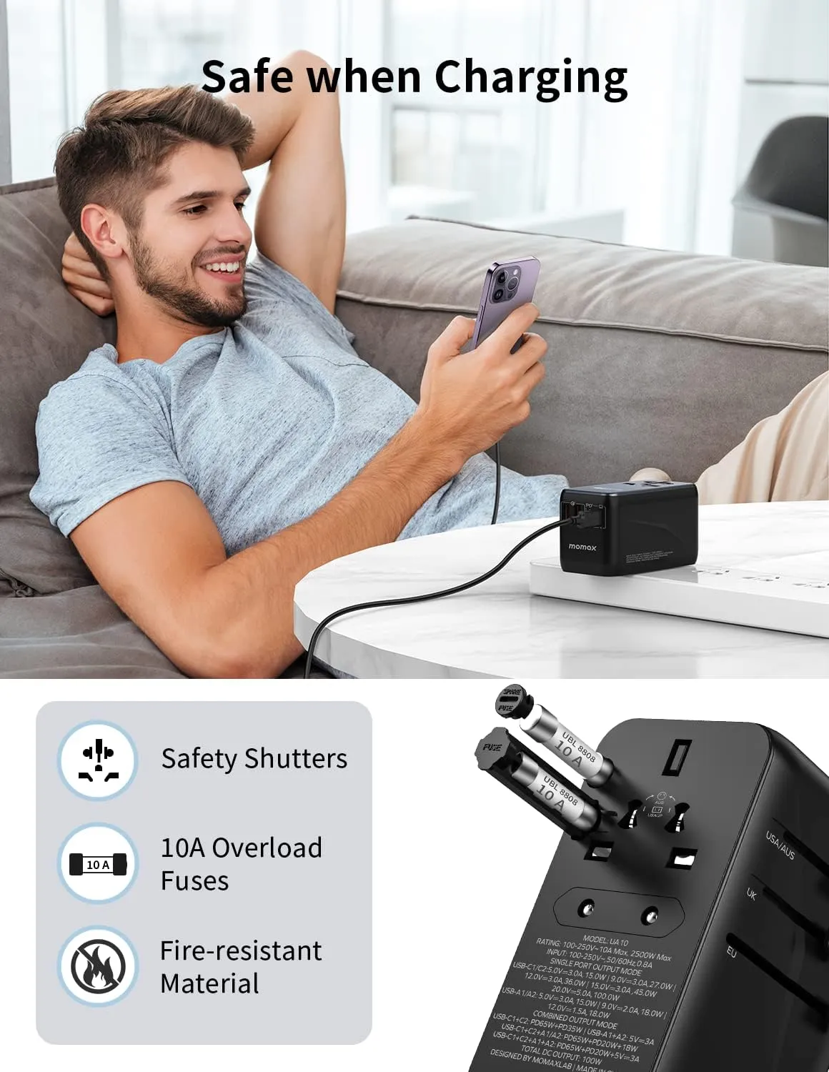 Momax 1-World Universal Travel GaN Charger 100W 4-Ports UA10