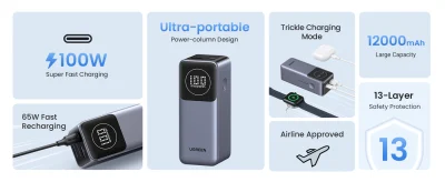 UGREEN Nexode Power Bank 12000mAh 100W with Smart Digital Display PB724 (35526)