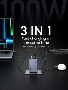 UGREEN Nexode Pro 100W 3-Port GaN Compact Fast PPS Wall Charger with USB-C to USB-C Cable X757 (15201)