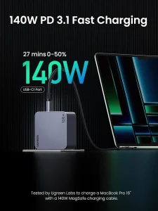 Ugreen Nexode Pro 160W 4-Port GaN Fast Charger with 240W 1.5m USB-C Cable X763 (25097)