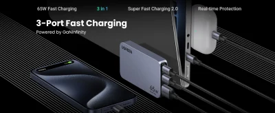Ugreen Nexode Pro 65W 3-Port GaN Ultra-Slim Fast Charger X753(15817)
