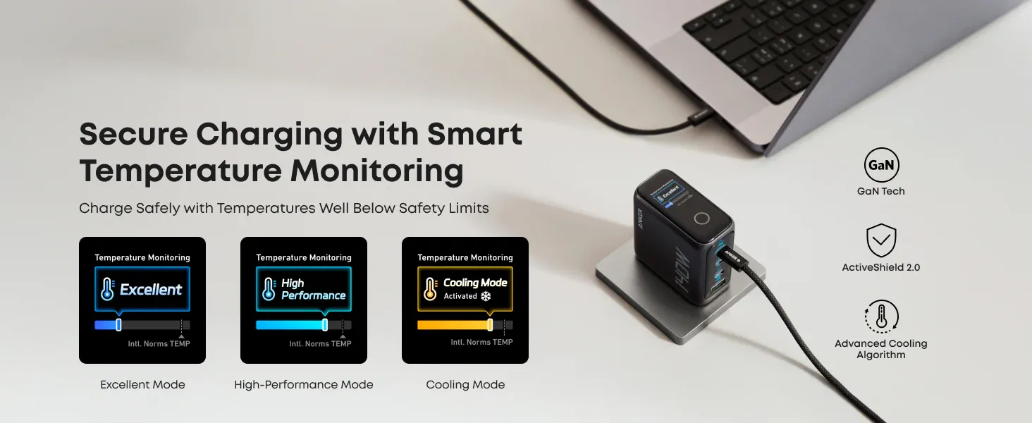 Anker Zolo Laptop Charger 140W 4-Port PD 3.1 with Touch Control USB-C Cable (B2697)
