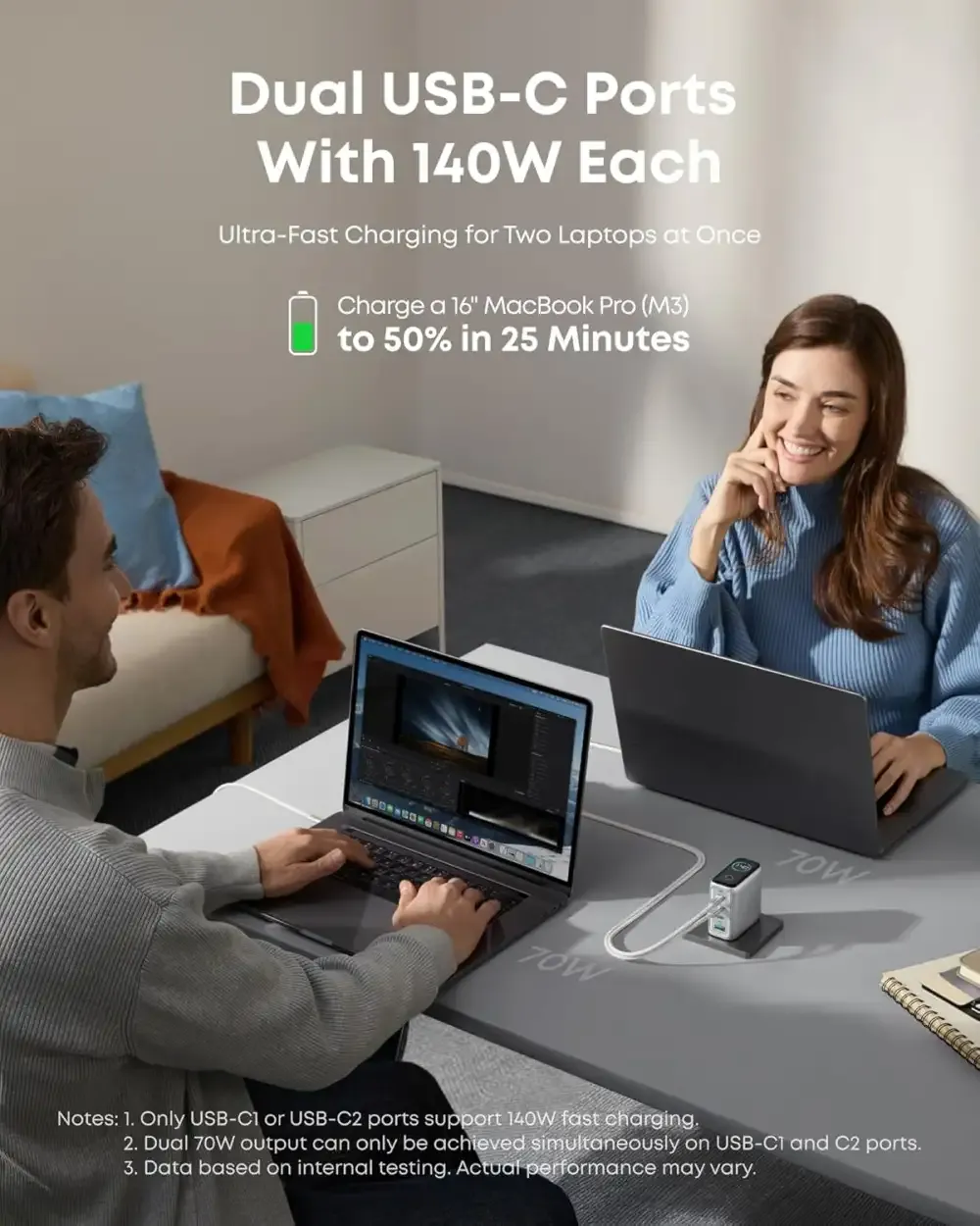 Anker Zolo Laptop Charger 140W 4-Port PD 3.1 with Touch Control USB-C Cable (B2697)