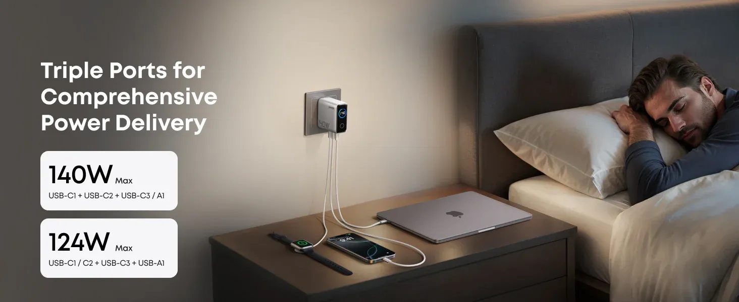 Anker Zolo Laptop Charger 140W 4-Port PD 3.1 with Touch Control USB-C Cable (B2697)