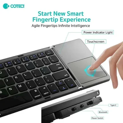 COTECi 63 Key Tri+Fold Ultra-Thin Wireless Touchpad Keyboard
