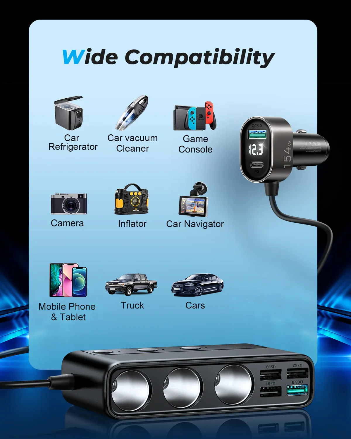 Joyroom JR-CL06 154W Multi-Port USB Car Charger With Cigarette Lighter