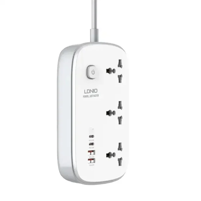 LDNIO Power Strip 65W 3 Sockets With 4 Port Charger SC3416