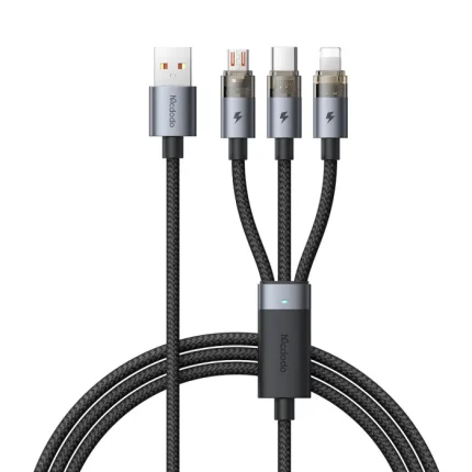 Mcdodo CA-7150 3-in-1 6A Transparent Fast Charging Cable with LED Indicator