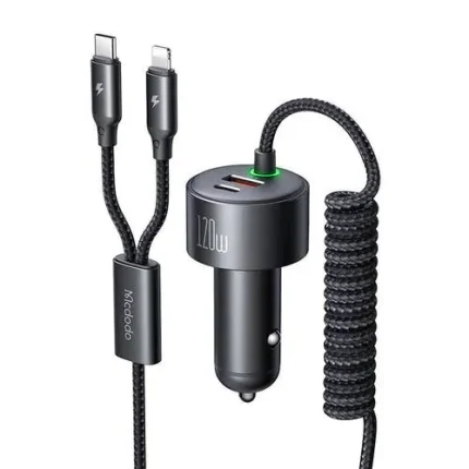 Mcdodo CC-0370 120W Retractable Car Charger with USB-C & Lightning Cables