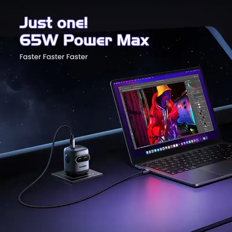 Specifications
Brand: UGREEN
Model: UNO X662 QPai Robot (35186)
Power Output: Max 65W
Technology: GaN (Gallium Nitride)
Ports: 2 × USB-C, 1 × USB-A
Input Voltage: 100–240V AC
Safety Protection: Yes (multi-protection)
Compatibility: Laptops, tablets, smartphones, gaming consoles, and more