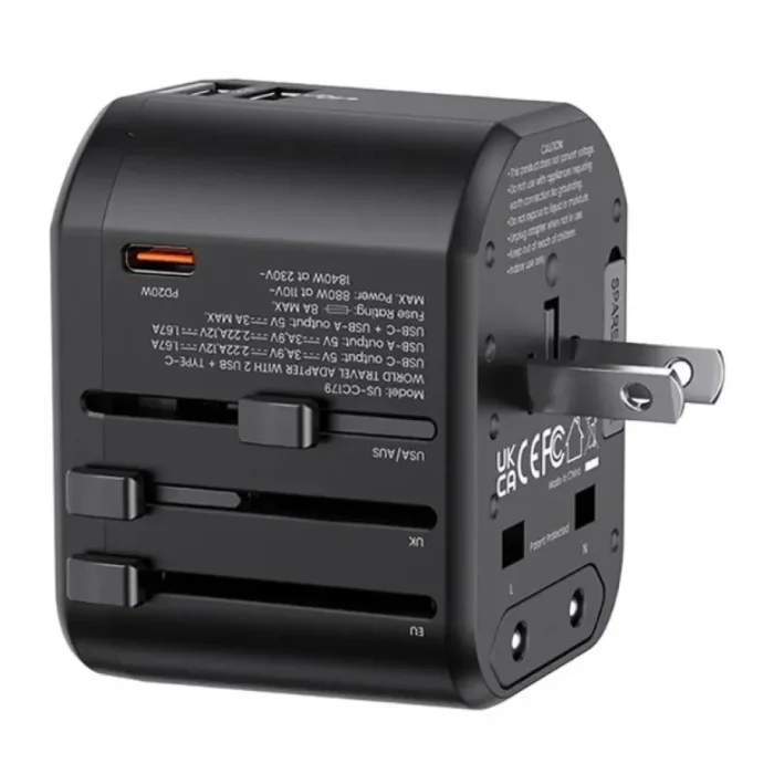 USAMS T59 Dual USB + Type-C Universal Travel Adapter 20W