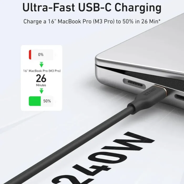 The Anker PowerLine III Flow 240W USB-C to USB-C Cable is designed for ultra-fast charging and reliable data transfer. With a maximum output of 240W (48V/5A), it supports the latest USB-C devices, including laptops, smartphones, tablets, and gaming consoles. Built with silicone soft-touch technology, this cable is not only powerful but also flexible, tangle-free, and durable. Perfect for professionals, gamers, and everyday users who demand speed and reliability.