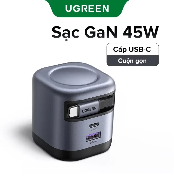UGREEN 45W GaN Charger with Retractable USB C Cable 2C1A X604 (45865)