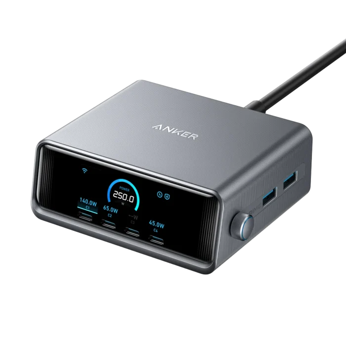Anker Prime 250W GaN USB-C Charging Station Ultra-Fast 6-Port with LCD Display & Smart Control (A2345)