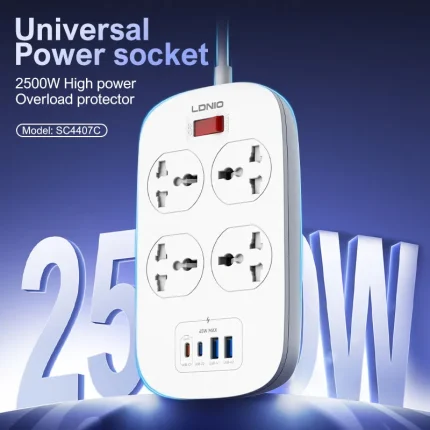 LDNIO SC4407C Universal Outlet 45W USB Power Strip with 4 AC outlets