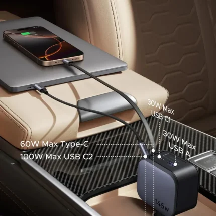 UGREEN Nexode Car Charger 145W with Retractable USB-C Cable EC604 (55910)